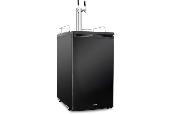 Ivation Full Size Kegerator | Dual Tap Draft Beer Dispenser & Universal Beverage Cooler | Mounted CO2 Cylinder, Temperature Control, Drip Tray & Rail | Fits 1/2 Keg, 1/4 Pony Keg, (2) 1/6 Kegs (Black)