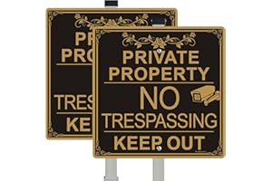 BMYTOO 2 Pack Large Private Property No Trespassing Sign with 36" Tall Alloy Stake, 12" x 12" Keep Out Warning Video Surveillance Sign, Reflective Aluminum UV Protected Rust&Fade Resistant