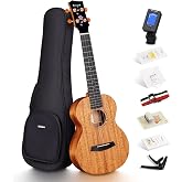 Enya EUT-MS 26 Inch Solid Mahogany Body Tenor Ukulele, Natural | Cherry Blossom Pattern, Includes Case, Tuner, Strap, Strings and Capo, Beginner Ukulele Kit for Adults, Students, Lessons