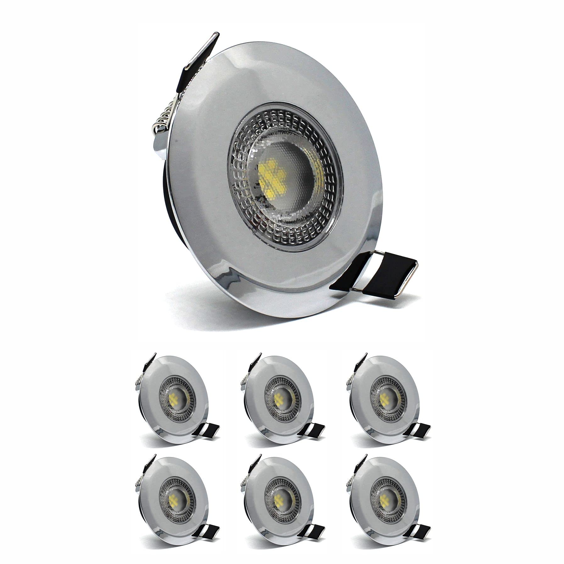 sanlumia 6X LED IP44 Bathroom Ultra Slim Spotlight, Round Recessed Ceiling Downlight, 5W 450lm, 6400K Cool White, Chrome Finish