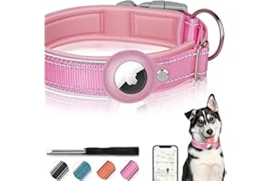 Reflective AirTag Dog Collar, FEEYAR Padded Apple Air Tag Dog Collar, Heavy Duty Dog Collar with AirTag Holder Case, Adjustable Air Tag Accessories Pet Collar for Small Medium Large Dogs
