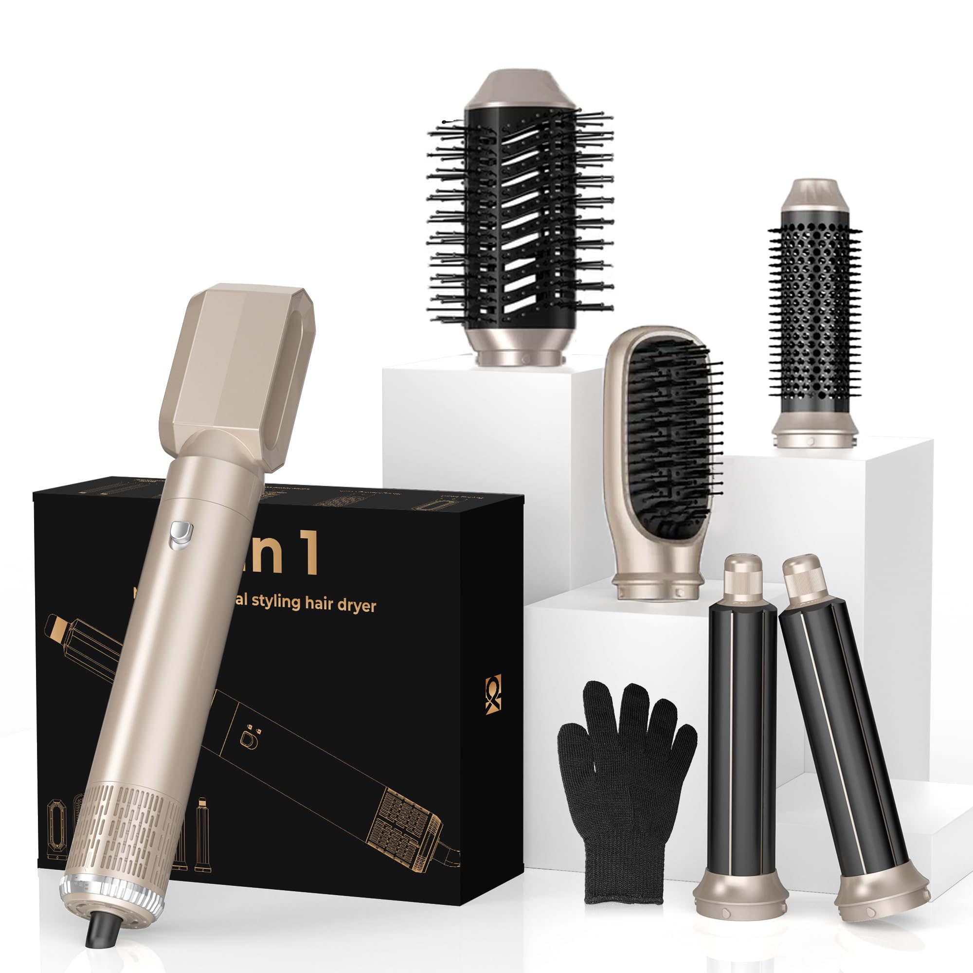 Photo 1 of 6 in ONE Hair Dryer Brush, Blow Dryer Curling Wand Hair Styling Tools Set, Ionic Hot Air Massage Oval Blowout Hair Dryer, Left&Right Hair Styler 100-120V