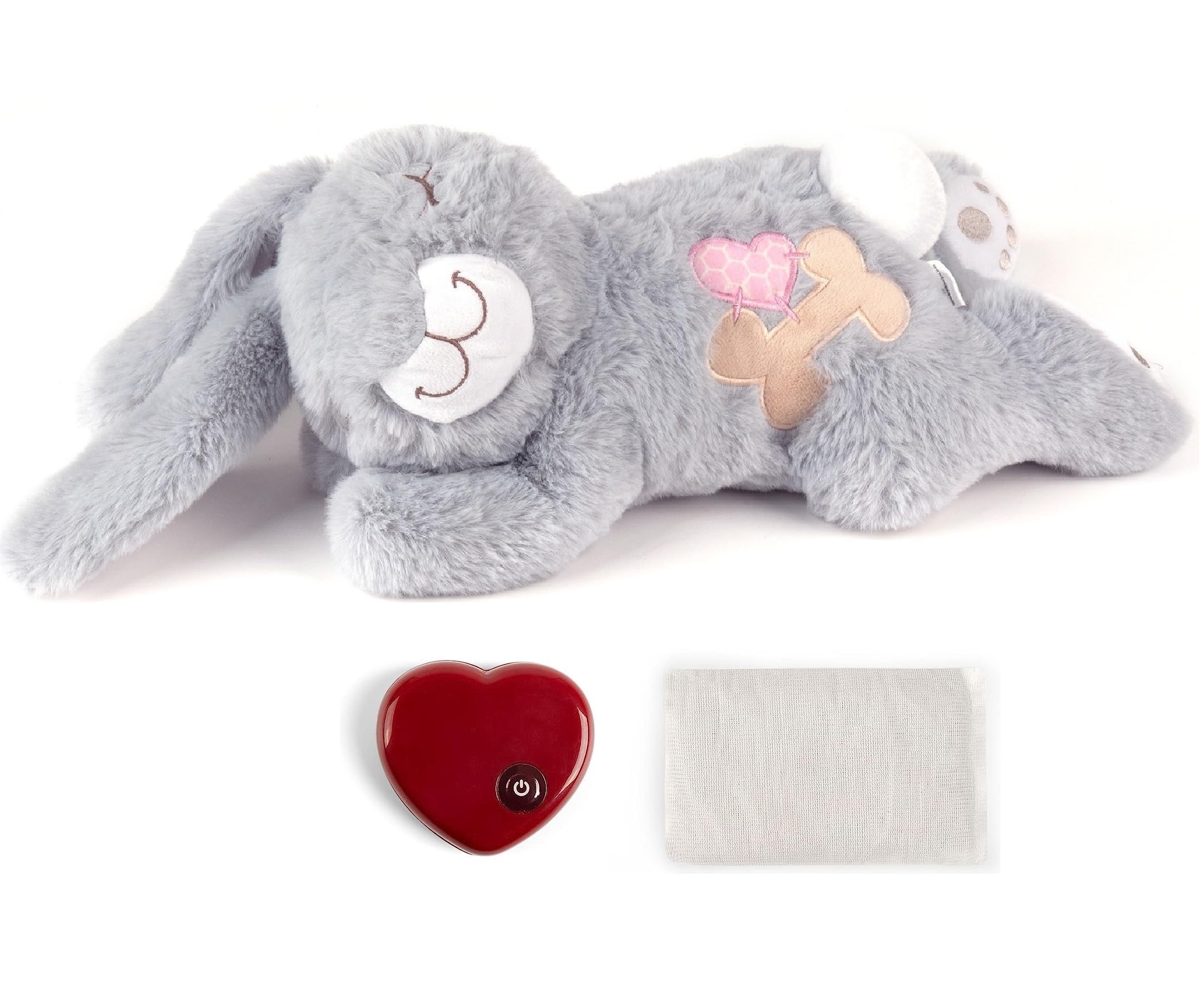 pet prime Dog Heart Beat Puppy Plush Rabbit Toy with Warmer Bag, Pet Soft Anxiety Puppy Relief Toy for Dogs(Gray Rabbit)