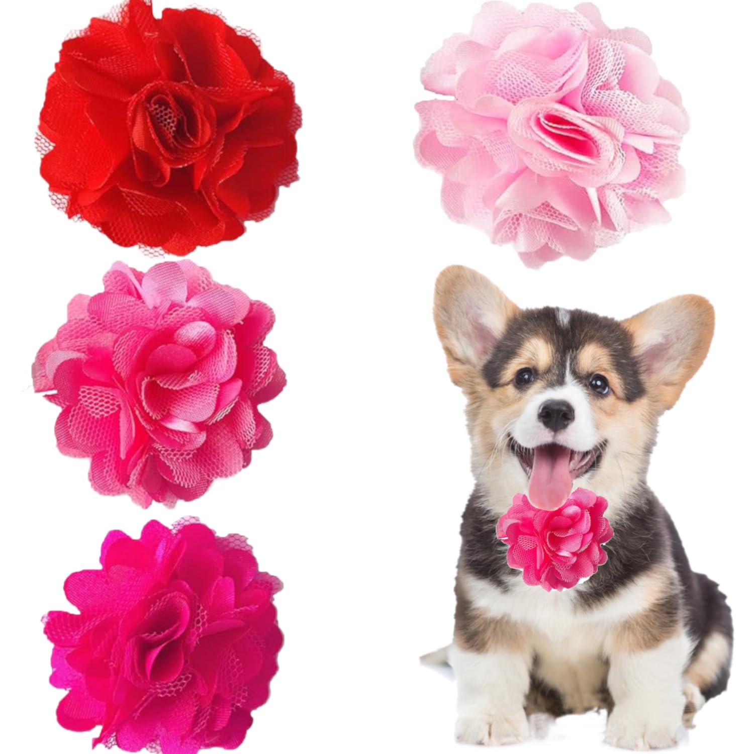 BIPY 4pcs 5cm Pinks Female Dogs Collars Flowers Charms Slides Flowers Bows For Cat Puppy Small Medium Dog Grooming Accessory