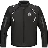 ILM Men’s Motorcycle Jacket with CE Armor and Detachable Thermal Liner All Season Waterproof Jacket Model JF1(Black,XL)