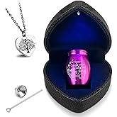 INRPDOM Small Purple Heart Urn for Ashes Keepsake with Light - Memorial Urn Set with Necklace, Funnel, Case