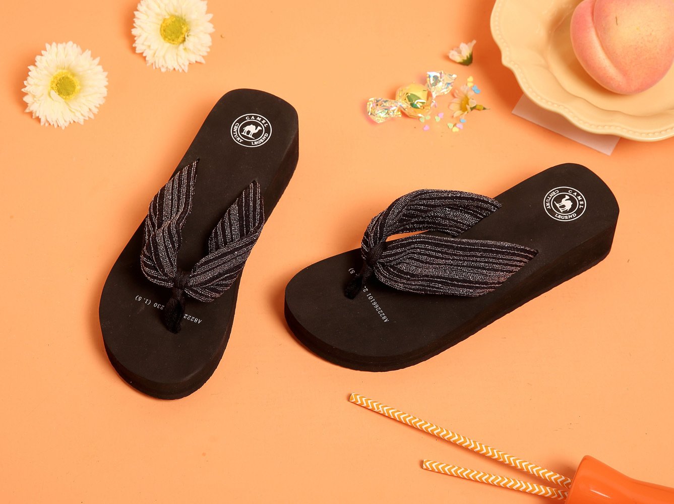 CAMEL CROWN Women\'s Comfy Casual Wedge Heel Thong Flip Flop Beach Sandals Color Black, Size 7