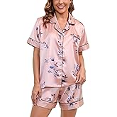 UMBY Satin Silk Pajamas for Women Set 2 Piece Pjs Set Sleepwear Short Sleeve Tops Pants