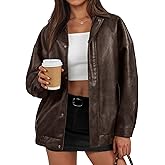 Trendy Queen Women's Oversized Faux Leather Jackets - Textured Bomber Moto Style Zip Up Coats for Fall Winter Spring