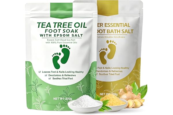 Tea Tree Oil Foot Soak with Epsom Salt, Ginger Essential Oil Foot Soak - For Toenail Repair, Athletes Foot, Softens Calluses,