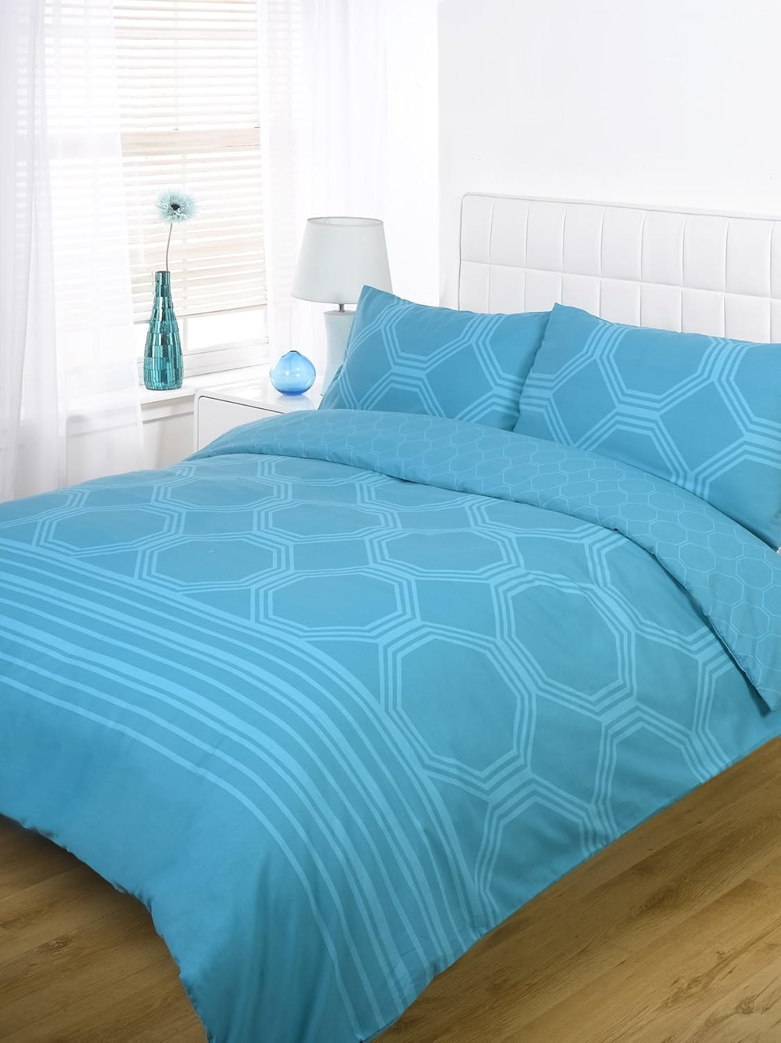 Hexagon Teal Duvet Cover Bedding Set King Bed Amazon.co.uk Kitchen & Home