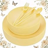 ejonirinjonir EI 150pcs Yellow Plastic Plates,Heavy Duty Bright Disposable Plate,Fancy Plastic Plates for Party,Yellow Dishes for Wedding,Easter,Afternoon Tea Party,Spring