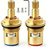2-Pack Brass Faucet Cartridge Replacement,1/2" Ceramic Disc Hot/Cold Water Valve Core,Quarter Turn 20-Tooth Stem Kit for Kitchen Sink Bathroom Faucet - Lead Free,Stops Leaks &amp; Restores Flow