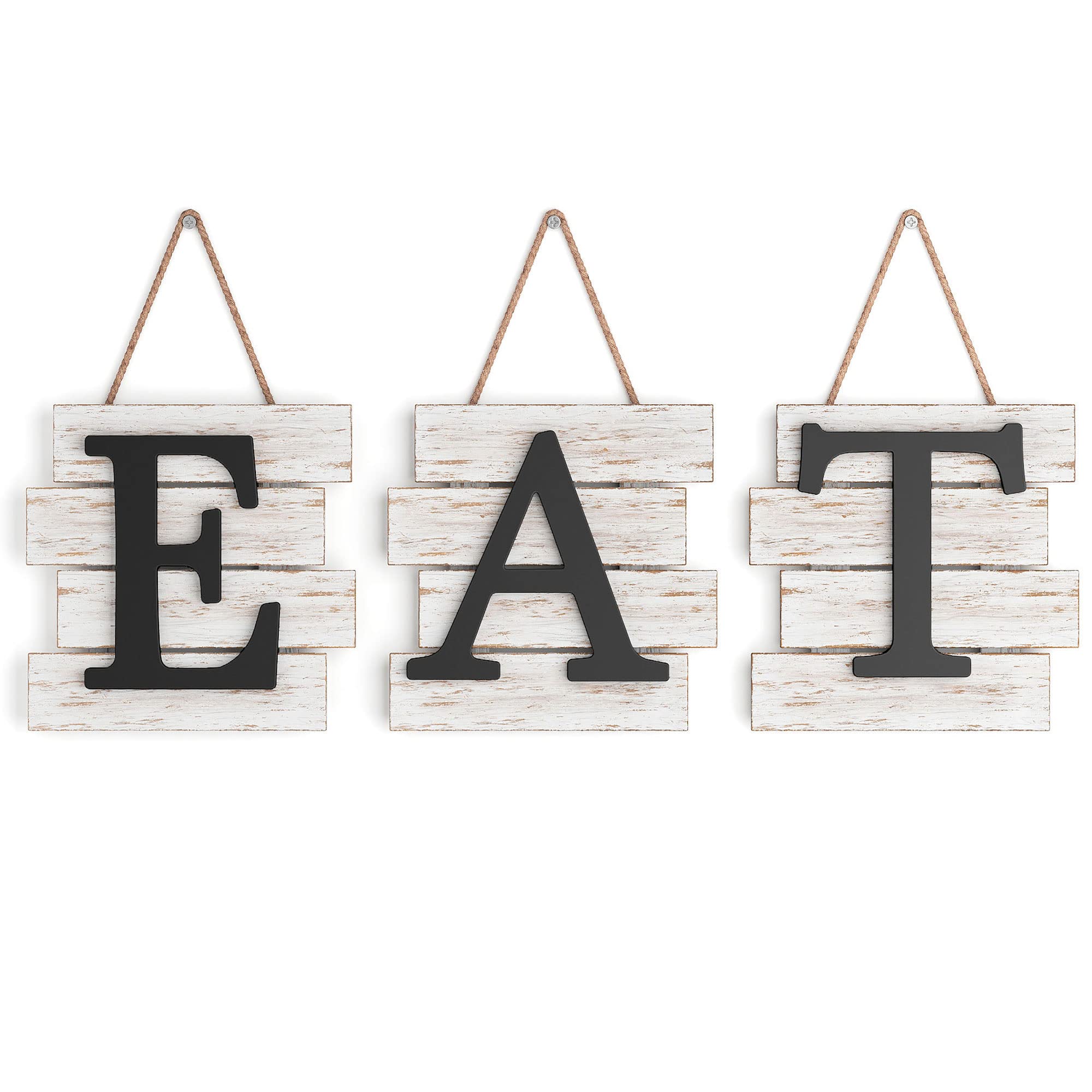 Barnyard Designs Eat Sign Wall Decor, Rustic Farmhouse Decoration for Kitchen and Home, Decorative Hanging Wooden Letters, Distressed White/Black, 61cm x 20.50cm