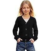 Yesfashion Girls' Cardigans Sweater Long Sleeve Button Down Sweaters V Neck Cable Knit Outerwear with Pockets
