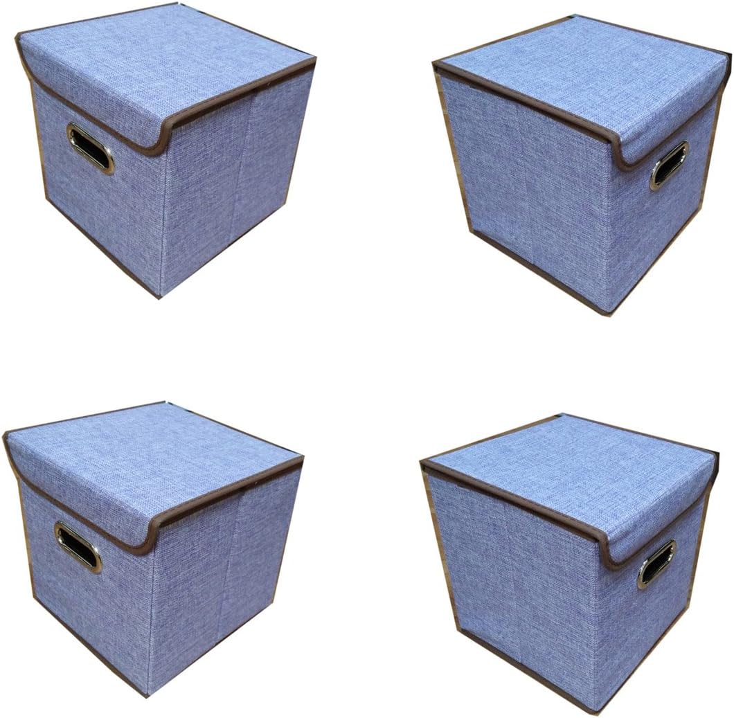 VelKro Foldable Storage Bins Cube Boxes with Lid, Linen Polyester Basket Closet Organizer for Home, Bedroom,Laundry Clothes, with Double Plastic Handles,Set of 4 Purple