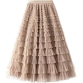 Flygo Tulle Skirts for Girls Long Tutu Skirt A Line Layered Ruffle Tiered Mesh Maxi Skirt Petticoat 5-14 Years