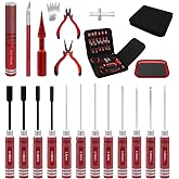 Craznick 19Pcs RC Car Tool Kit Hex Screwdriver Set Nut Drivers Phillips Screwdrivers Plier Wrench Body Reamer for 1/8 1/10 Traxxas Axial Arrma DJI Drone Boat RC Repair Tool Kit Red