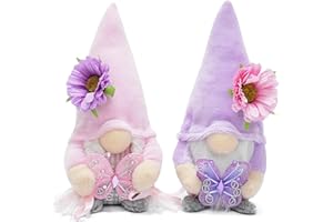 Attiigny Set of 2 Summer Butterfly Gnomes Plush Spring Decoration Flower Farmhouse Rustic Handmade Scandinavian Tomte Stuffed Gnome Gifts for Home Kitchen Tiered Tray