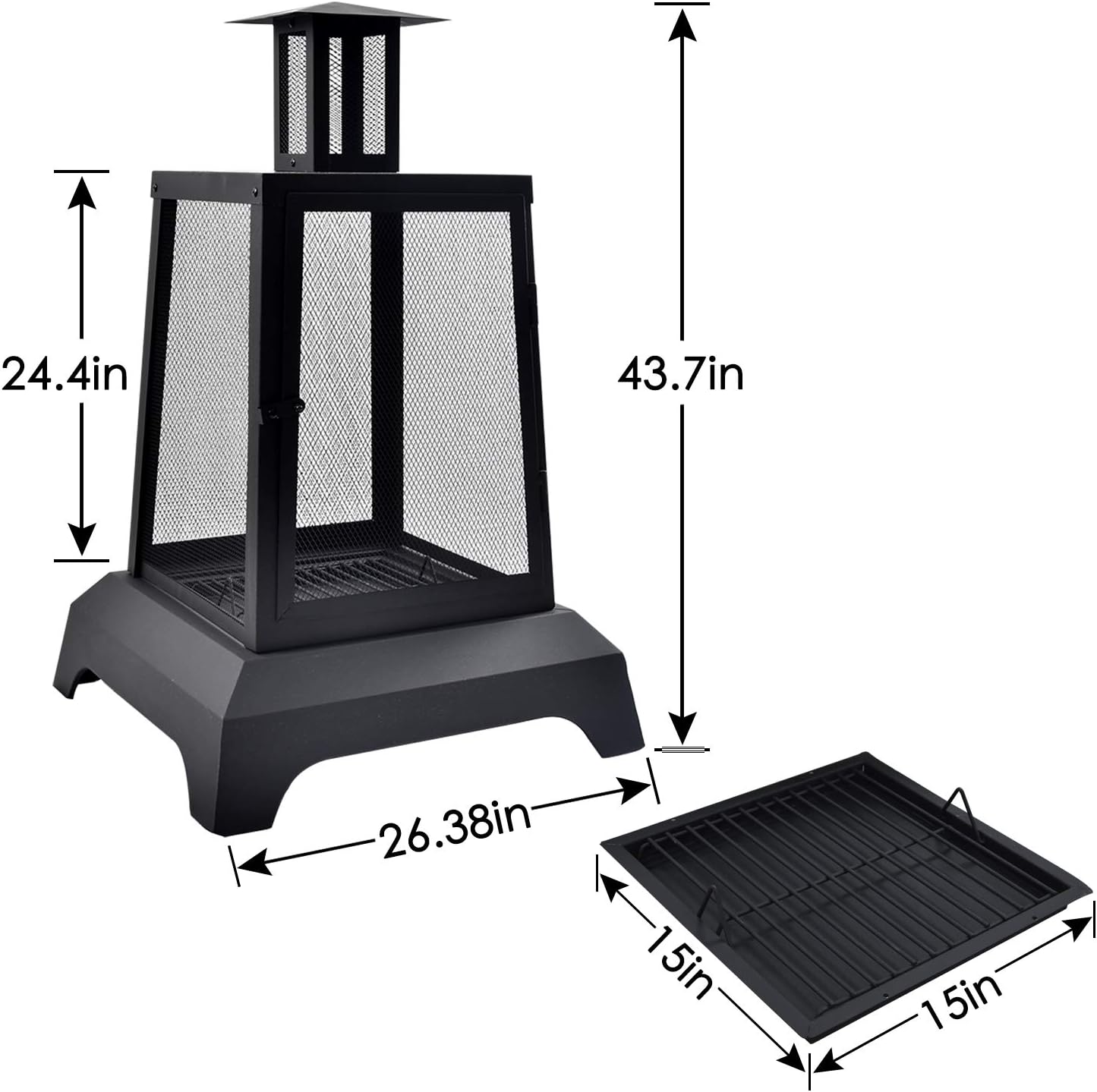 charaHOME Large Fire Pits Wood Burning 44'' High Chimineas Fire Pit Steel Big Outdoor Pagoda Style Firepits Bowl with Mesh Spark Screen Modern Firepits for Camping, Backyard, Party : Garden & Outdoor