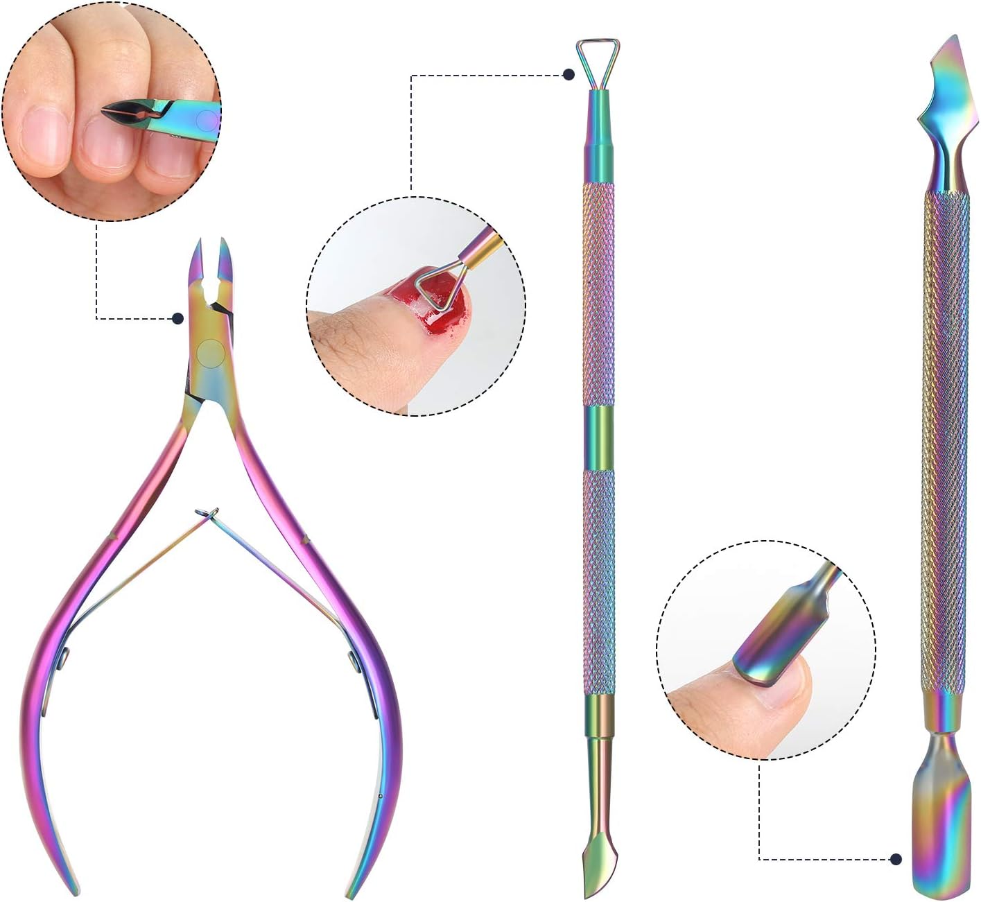 Cuticle Trimmer with Cuticle Pusher and Cuticle Cutter 5PCS Color Gradient Multi-Function Stainless Steel Cleaning Care Manicure Tools and Easy to Carry and Store: Home Improvement