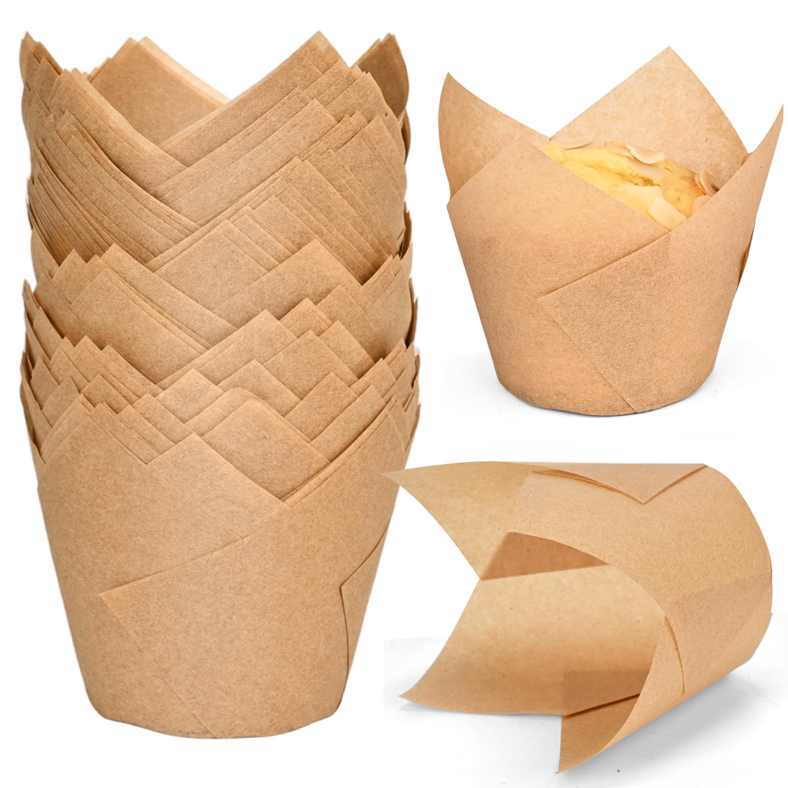 Photo 1 of 100pcs Extra Large Size Natural Tulip Cupcake Liners for Baking Cups, Food Grade Parchment Paper Large Muffin Liners Holders, Greaseproof Cup cake Wrappers for Party, Christmas by Neyimqr