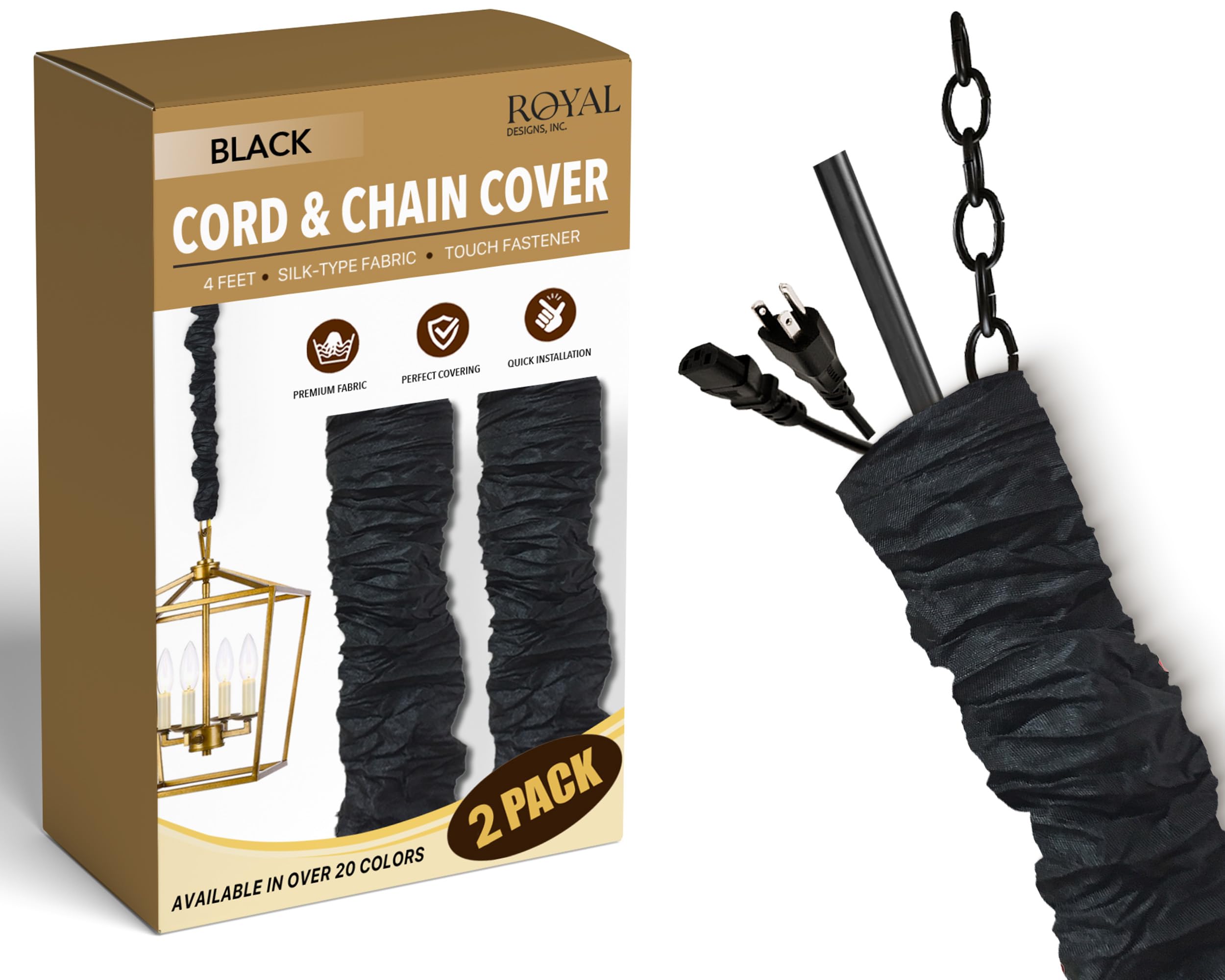 Royal Designs CC-17-BLK-2 Cord & Chain Cover, 4 feet Long, Set of 2, Black