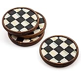 MacKenzie-Childs Courtly Check Round Enamel Coasters, Table Coasters for Drinks, Set of 4