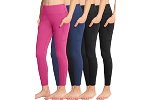 ATHVOTAR Girls Leggings with Pockets: High Waisted Yoga Workout Athletic Dance Running Pants 4 Packs