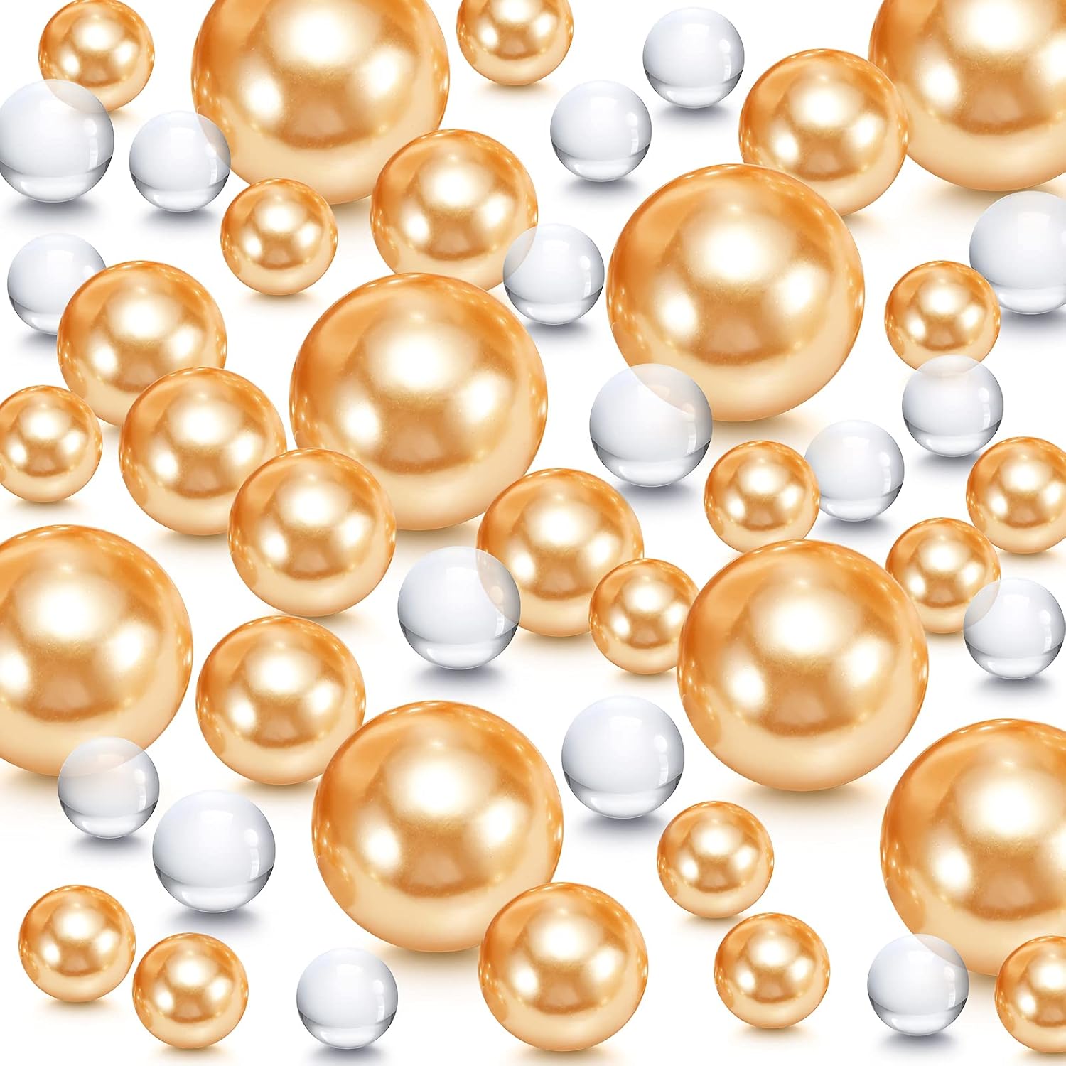 Vase Fillers - Hicarer 10000 Pieces Transparent Water Gels 100 Pieces Simulated Pearl Beads for Vase Fillers Floating Water Gems Assorted Round Faux Pearl for Home Wedding Decor (Bright Gold)