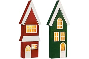 HOME DECOR SAILINGSTORY SAILINGSTORY Wooden Christmas Village House with Light Christmas Table Decor 2 pcs Pack