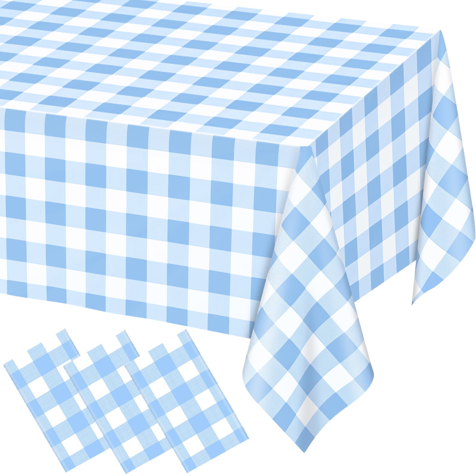 3 Pack Light Blue Gingham Tablecloth Rectangular
