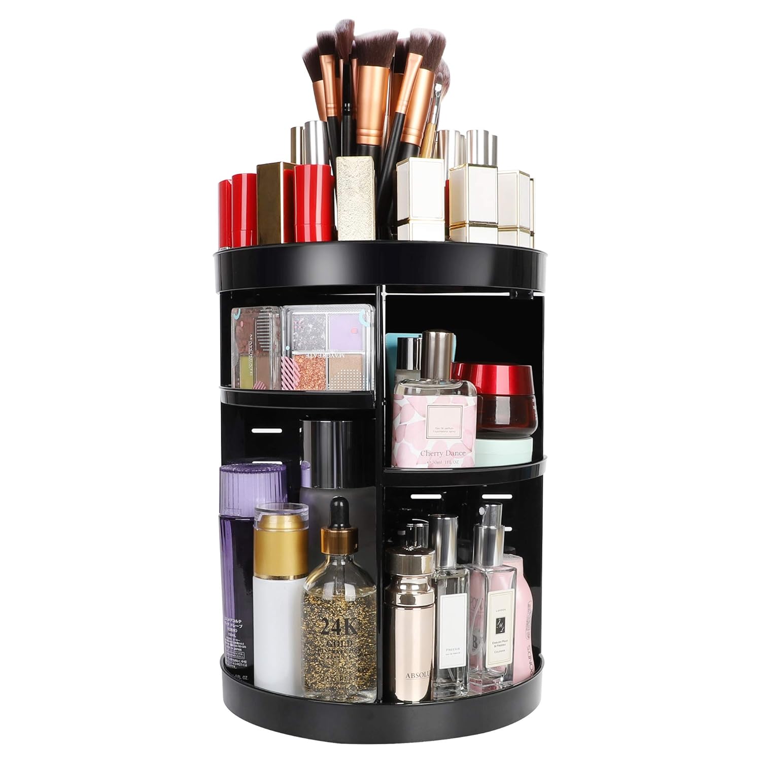 Kootek Rotating Makeup Organizer - 360 Spinning Makeup Storage Rack Adjustable Swivels Cosmetic Organizers Large Capacity Holder with 4 Layers Trays for Bathroom Bedroom Desser Room (Black): Beauty