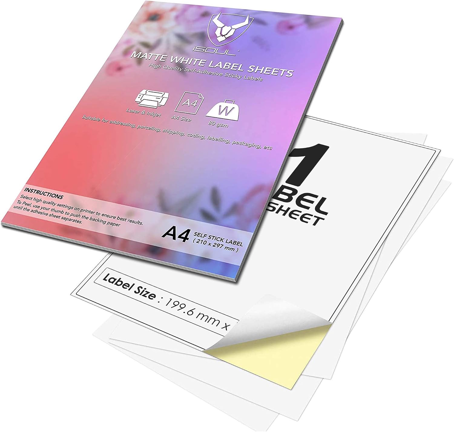 Self Adhesive Address Mailing Printer Labels, iSOUL A4 Compatible with Inkjet and Laser Printers