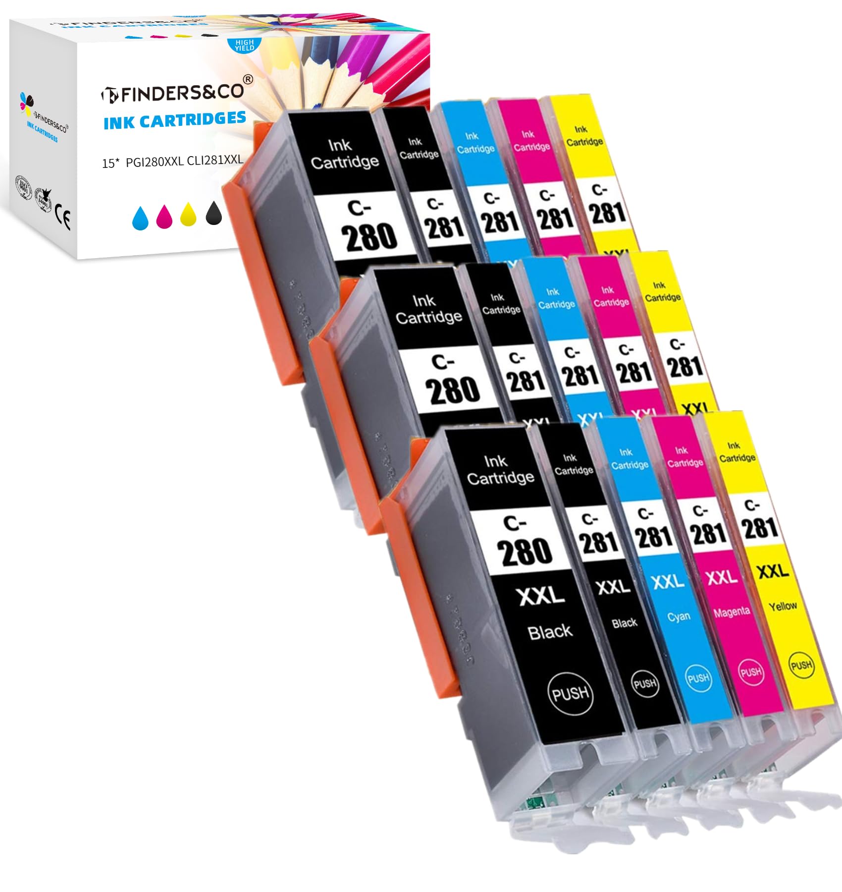 Photo 1 of 15 Pack PGI-280 CLI-281 XXL Ink Cartridges for Canon 280 281 Ink Work with Canon PIXMA TR7520 TS9120 TS8120 TS8220 TS8320 TS6320 Printer (3SET, 15PK)
