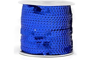 FQTANJU Royal Blue 6mm Crafts Round Flat Sequin Strip Trim on Strings for Crafts, Fringe, and Sewing; 100 Yard Roll