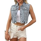LifeShe Denim Vest Women Cropped Denim Vest Jacket Blue Jean Sleeveless Y2K Waistcoat Casual Gilet with Pockets
