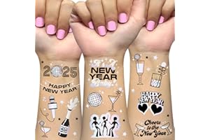 AOYOO 2025 New Years Eve Party Supplies Temporary Tattoos 40 Glitter Styles NYE Party Favors Happy New Year Decorations NYE 2025 70S 80S Disco Ball Party Decor
