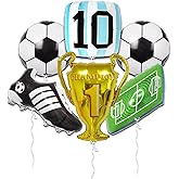6 Pcs Helium-Ready Soccer Ball Balloon Sneaker Cleat Foil Balloon Set, Gold Champion Trophy, Field Design, Number 10, for Sports Celebration World Cup Soccer Football Decorations Boys Birthday Party