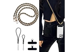 BFSD·DM Phone crossbody strap, 2× Pads,1× Leather Phone Strap,1× Phone Wrist Strap,1× Adjustable Finger Strap,Universal Crossbody Patch Phone Lanyards,Compatible with Most Smartphones，phone lanyard(48in)