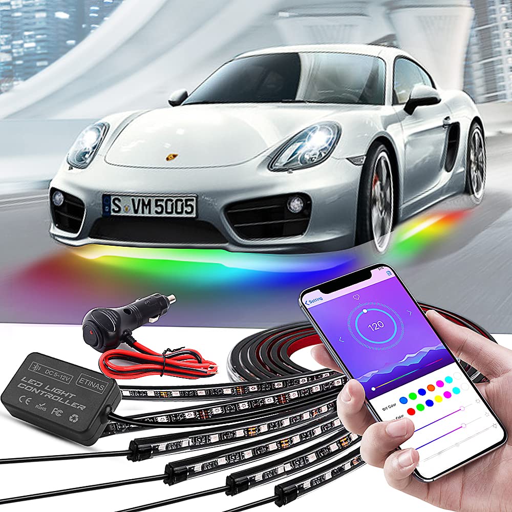 Photo 1 of Car Underglow Lights, Bluetooth Dream Color Chasing StripLights Kit, 6 PCS Waterproof Exterior Car Lights with APP Control, 12V 300 LEDs Underbody Lights for All Cars