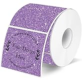 Square Thermal Labels Stickers 2" x 2", Holographic Purple Thermal Stickers Labels, Glitter Self-Adhesive Direct Thermal Label for Small Business- Perforation Line Design