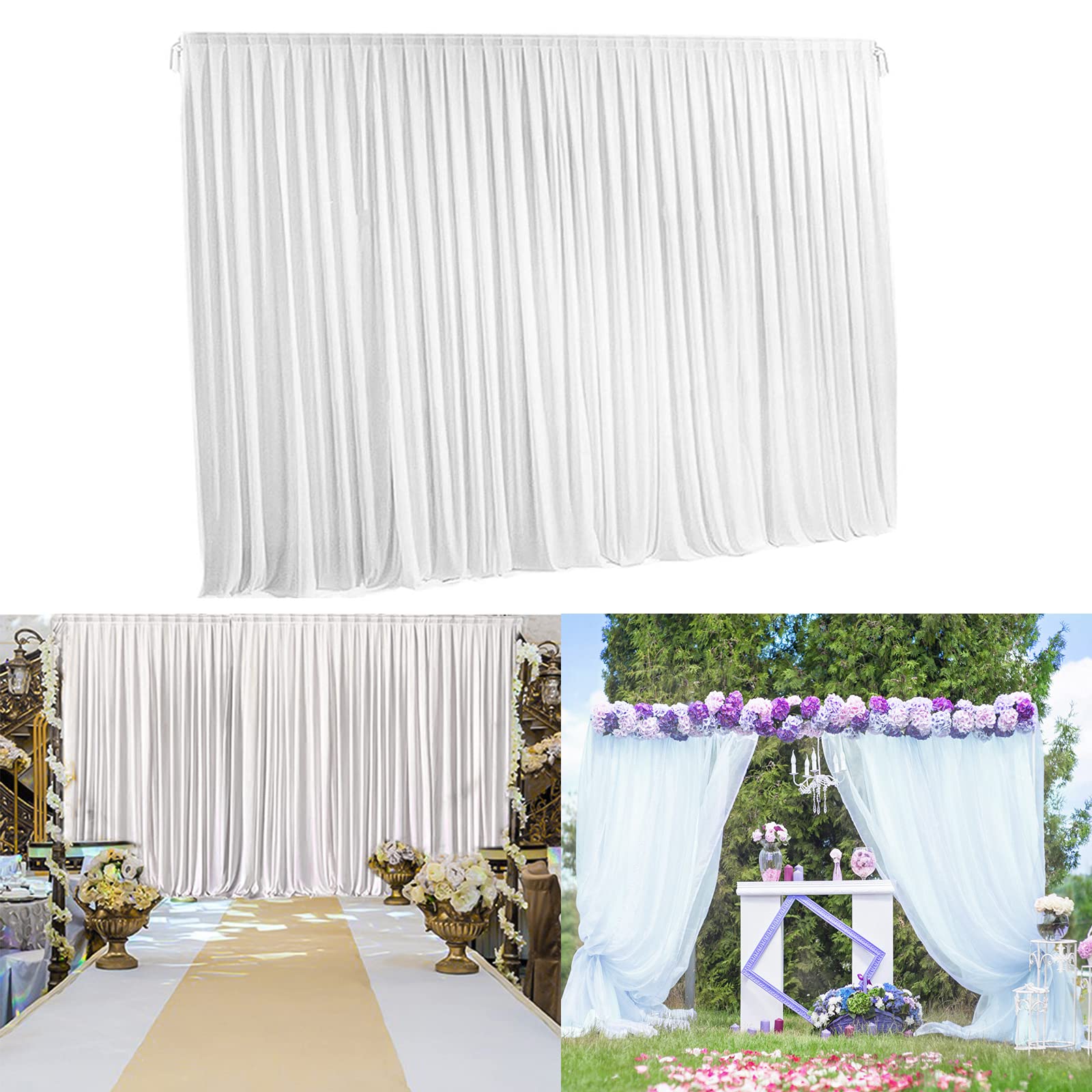 White Silk Backdrop for Wedding Photography 7 x 7 ft - Translucent Background with Drapes, Curtains and Fairy Light Decor for Stage Party Decoration