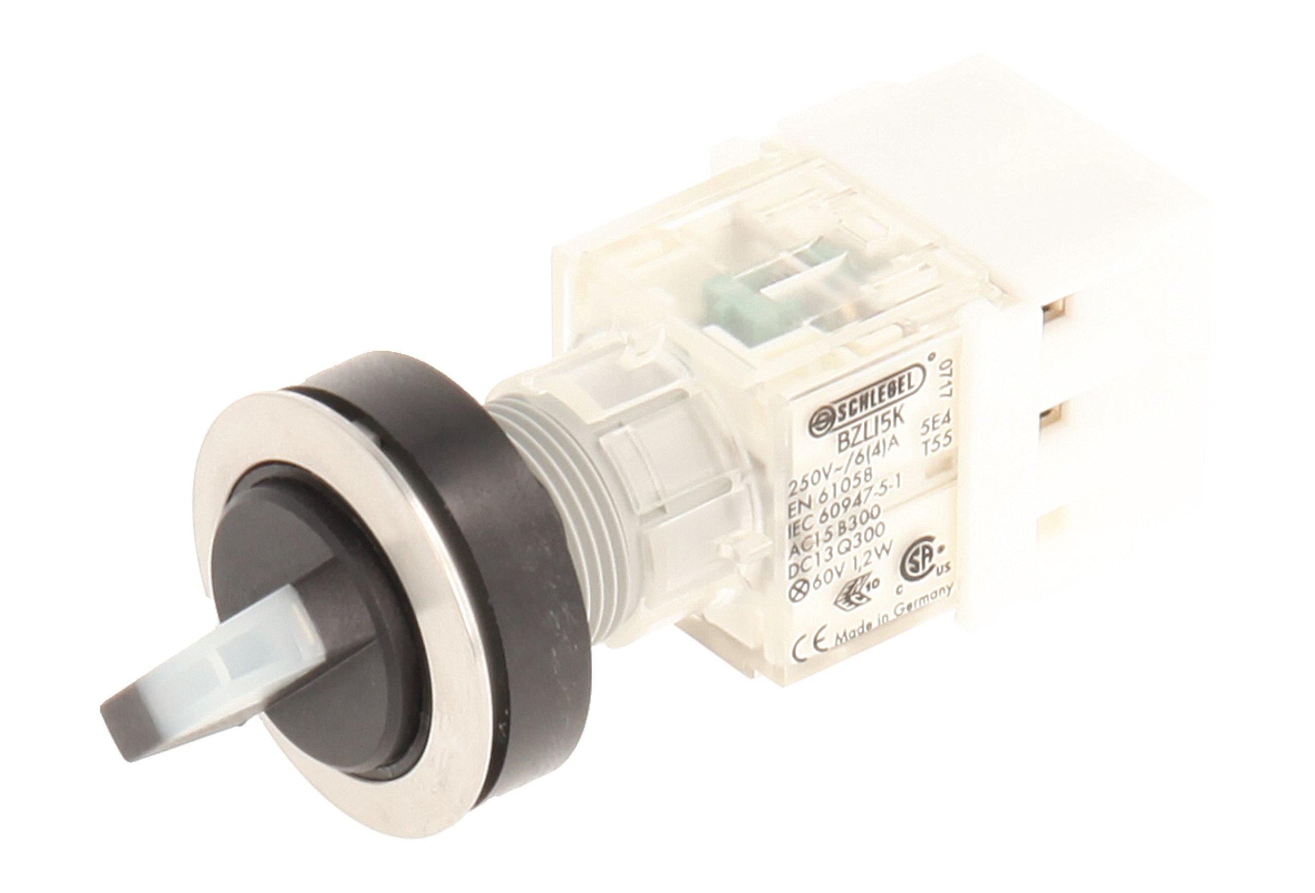 Club Selector, rastend, Stainless Steel, 23.001.300 2 Positions Momentary Contact Transmitter 1 N/O Contact With t5,5 K Screw-On LED 24 V CLEAR BULBS