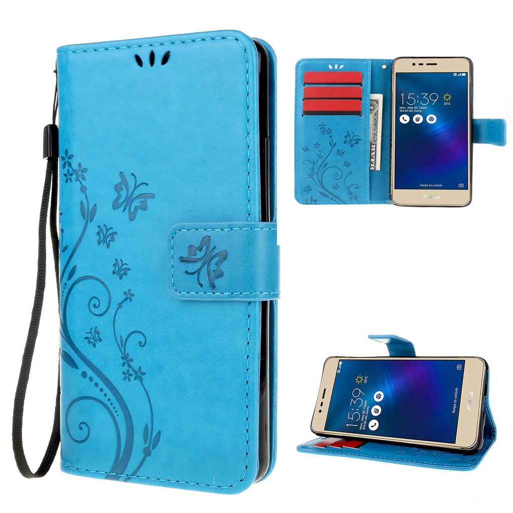 Zenfone Max Funda Azul Libro Suave PU Cuero Cuero impresión Leathlux Case