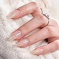 BTArtbox Press On Nails Medium Almond - Fall Press on Nails Chrome Nails, Light Weight & Fit Perfectly Fake Nail with Nail Glue, Nude Glue On Nails in 15 Sizes, Glazed Donut