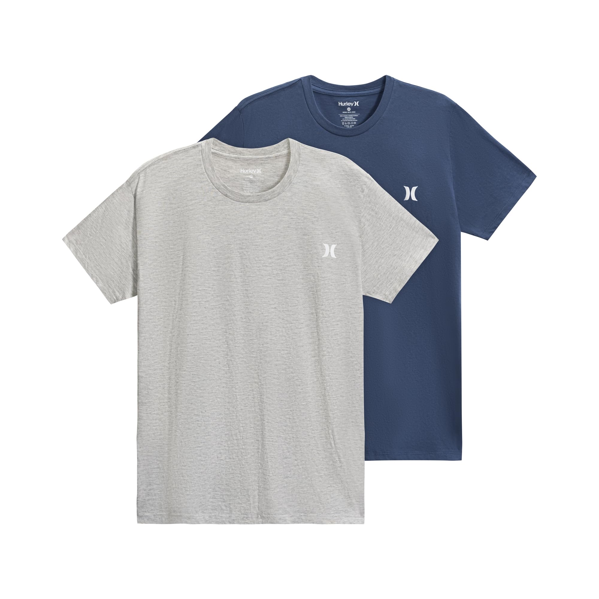 Hurley Men’s 2 Pack Crewneck SS Tee Shirt, Grey/Blue, Large