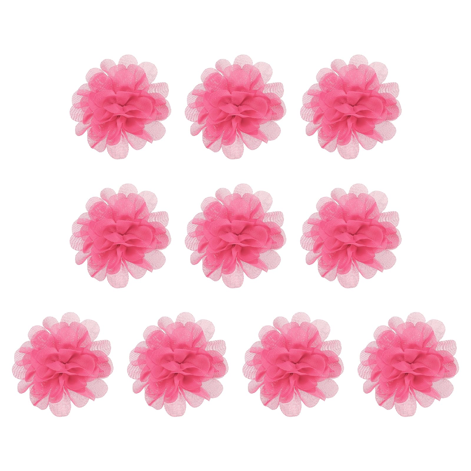 PATIKIL 2.8" Chiffon Flowers, 10 Pcs Mesh Fabric Flowers Sewing Fabric Appliques Headband Embellishments for DIY Craft Wedding Decor, Neon Rose — image 1