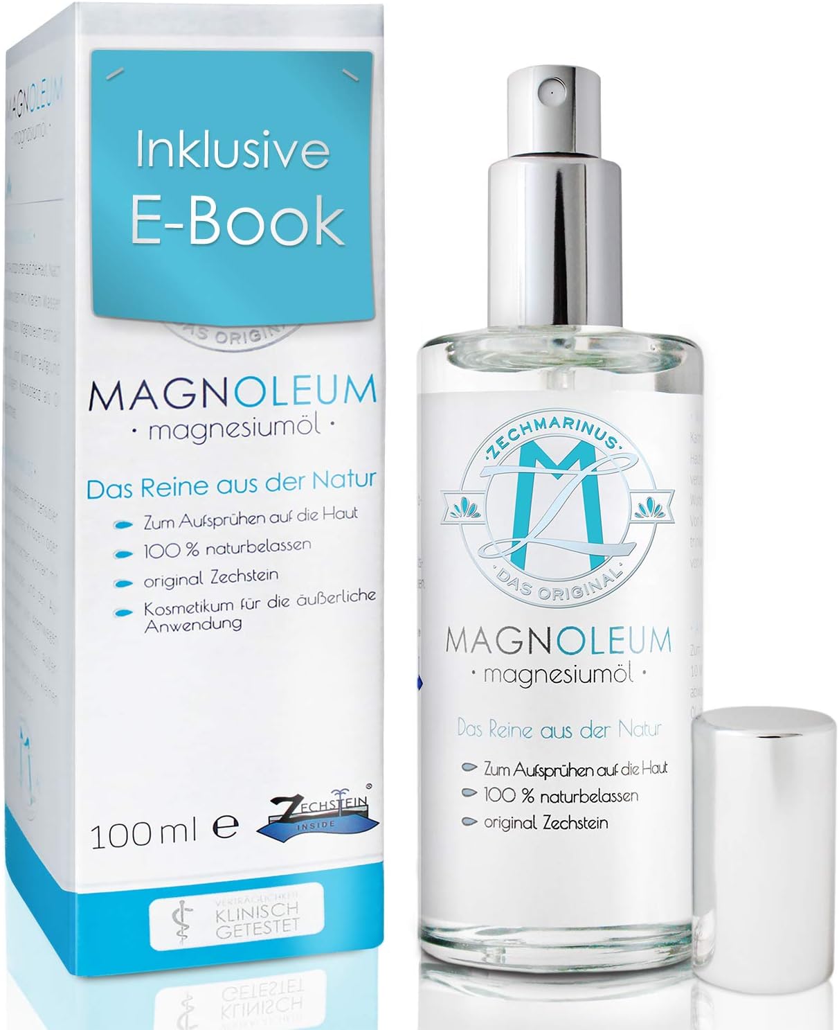 100% pures Magnesiumöl – Original Zechstein Magnesiumchlorid – Sprühflasche aus Glas – 100ml Magnesiumchlorid-Natursole