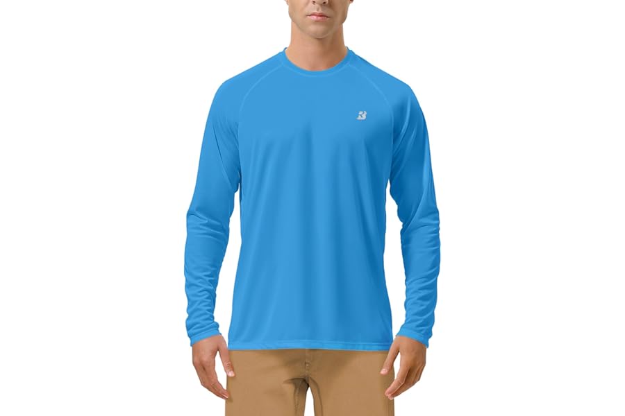Roadbox Mens UPF 50+ UV Sun Protection Shirts Outdoor Long Sleeve SPF Rash Guard for Fishing Hiking Swimming Running